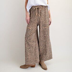 E14 Easel Camel Leopard Terry Knit Wide Leg Pants